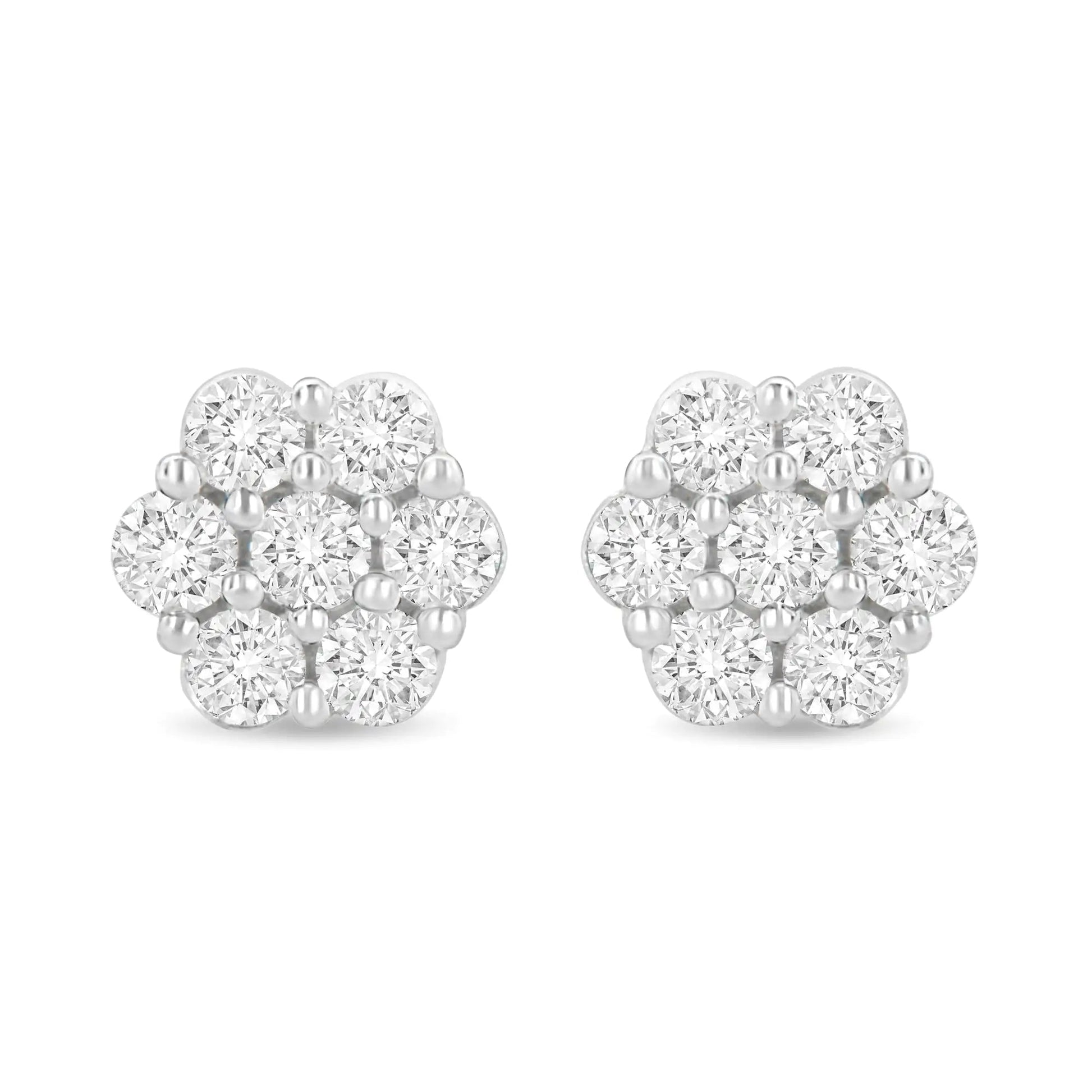 14K White Gold 1 1/2 cttw Prong Set Round-Cut Diamond Floral Cluster Stud Earrings (I-J Color, SI1-SI2 Clarity) WEM Support (www.WEM.support)