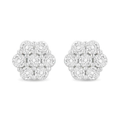14K White Gold 1 1/2 cttw Prong Set Round-Cut Diamond Floral Cluster Stud Earrings (I-J Color, SI1-SI2 Clarity) WEM Support (www.WEM.support)