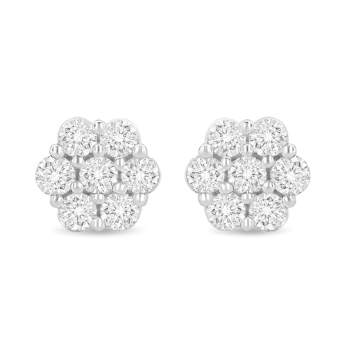 14K White Gold 1 1/2 cttw Prong Set Round-Cut Diamond Floral Cluster Stud Earrings (I-J Color, SI1-SI2 Clarity) WEM Support (www.WEM.support)