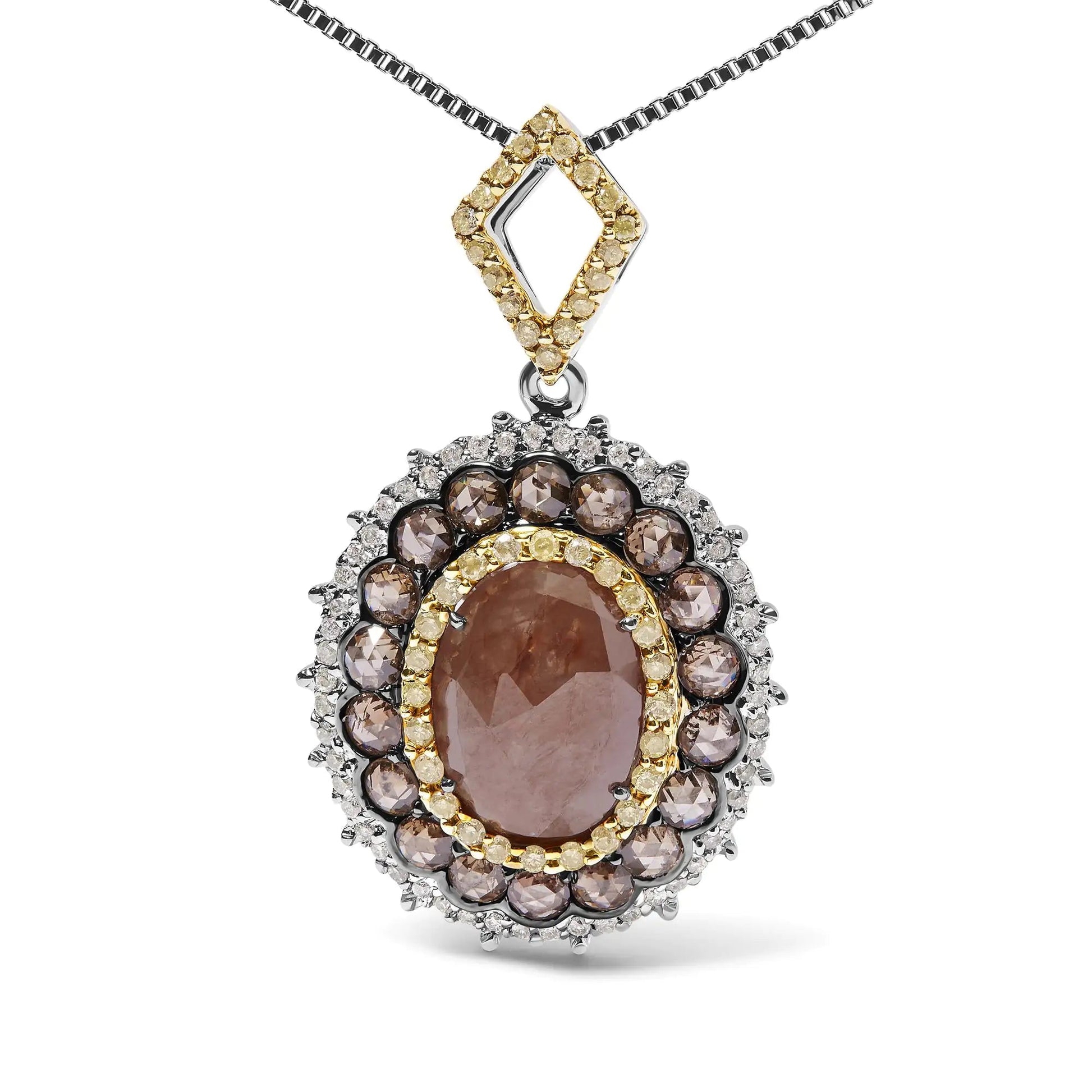 14K White Gold 3.00 Cttw Rose Cut Fancy Colored Diamond Triple Halo 18" Inch Pendant Necklace (Fancy Color, I2-I3 Clarity) WEM Support (www.WEM.support)