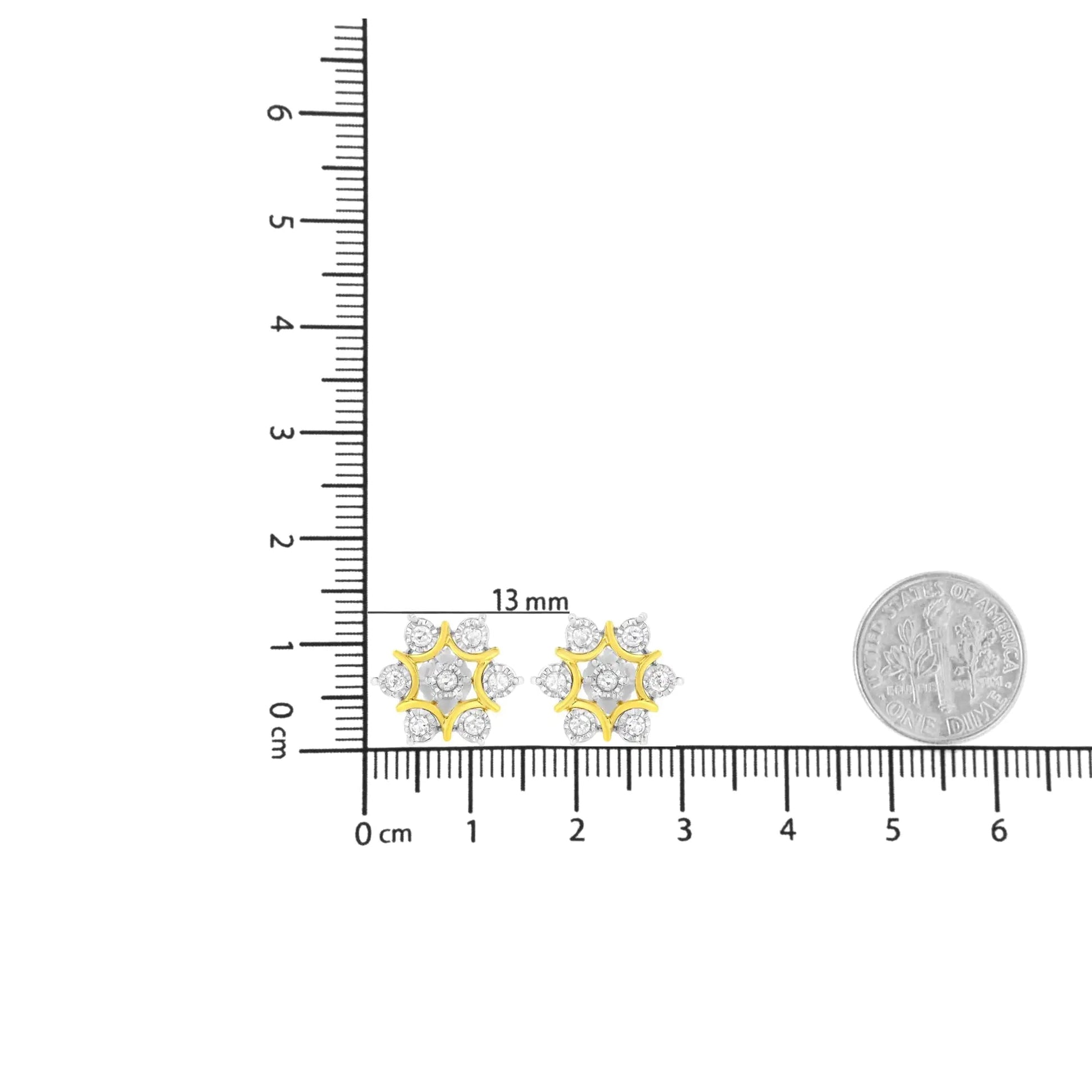10K Yellow Gold Plated .925 Sterling Silver 1/4 Cttw Miracle Set Round-Cut Diamond Floral Earring (I-J Color, I2-I3 Clarity) WEM Support (www.WEM.support)