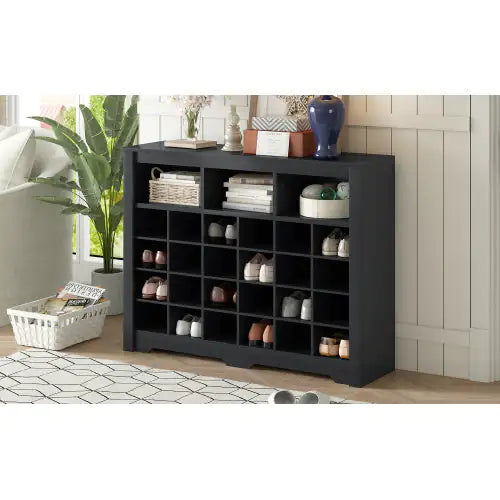 Stylish Design 24 Shoe Cabinet Console, Modern Shoe Cabinet With Curved Base, Multifunctional Sideboard, High Quality, For Corridor, Bedroom, Living Room, Black WEM Support (www.WEM.support)