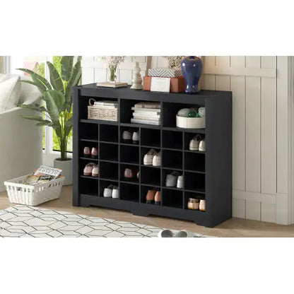 Stylish Design 24 Shoe Cabinet Console, Modern Shoe Cabinet With Curved Base, Multifunctional Sideboard, High Quality, For Corridor, Bedroom, Living Room, Black WEM Support (www.WEM.support)
