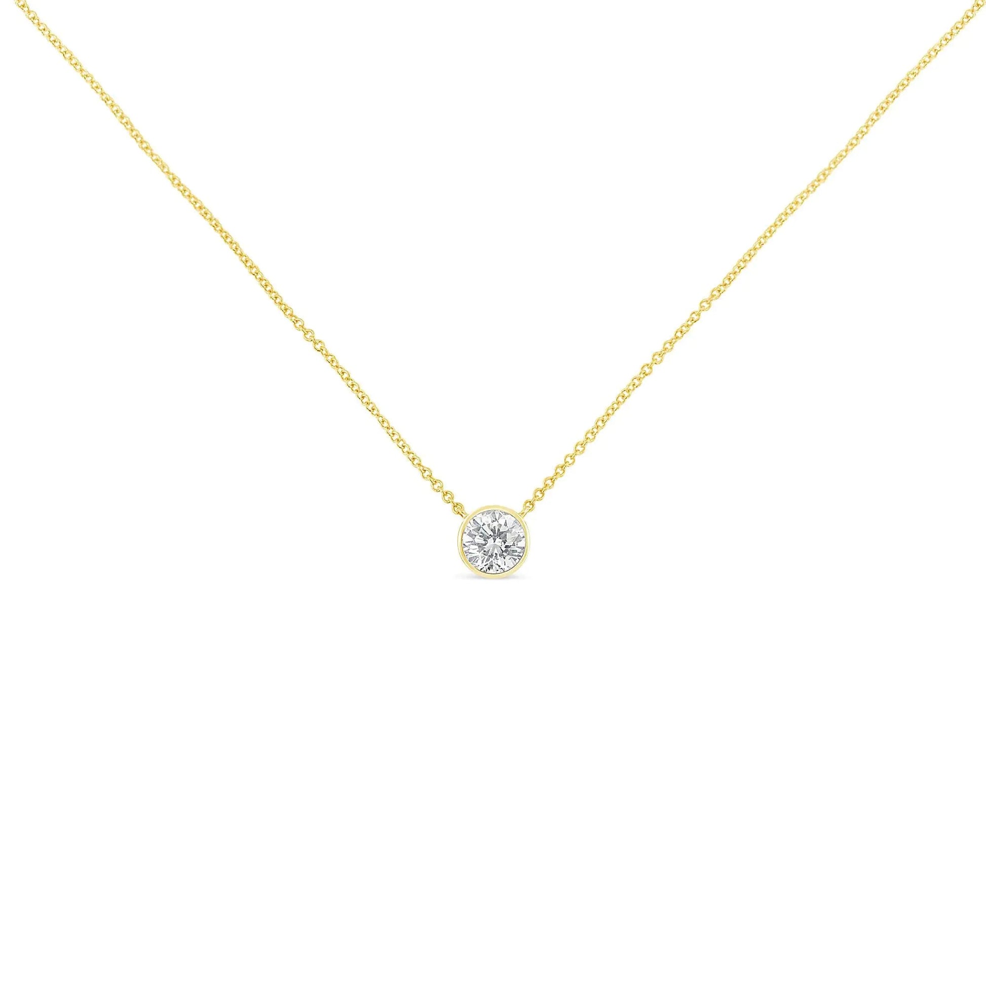 10K Yellow Gold 1/5 Carat Round Brilliant-Cut Diamond Modern Bezel-Set Solitaire 16"-18" Pendant Necklace (H-I Color, SI2-I1 Clarity) WEM Support (www.WEM.support)