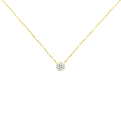 10K Yellow Gold 1/5 Carat Round Brilliant-Cut Diamond Modern Bezel-Set Solitaire 16"-18" Pendant Necklace (H-I Color, SI2-I1 Clarity) WEM Support (www.WEM.support)