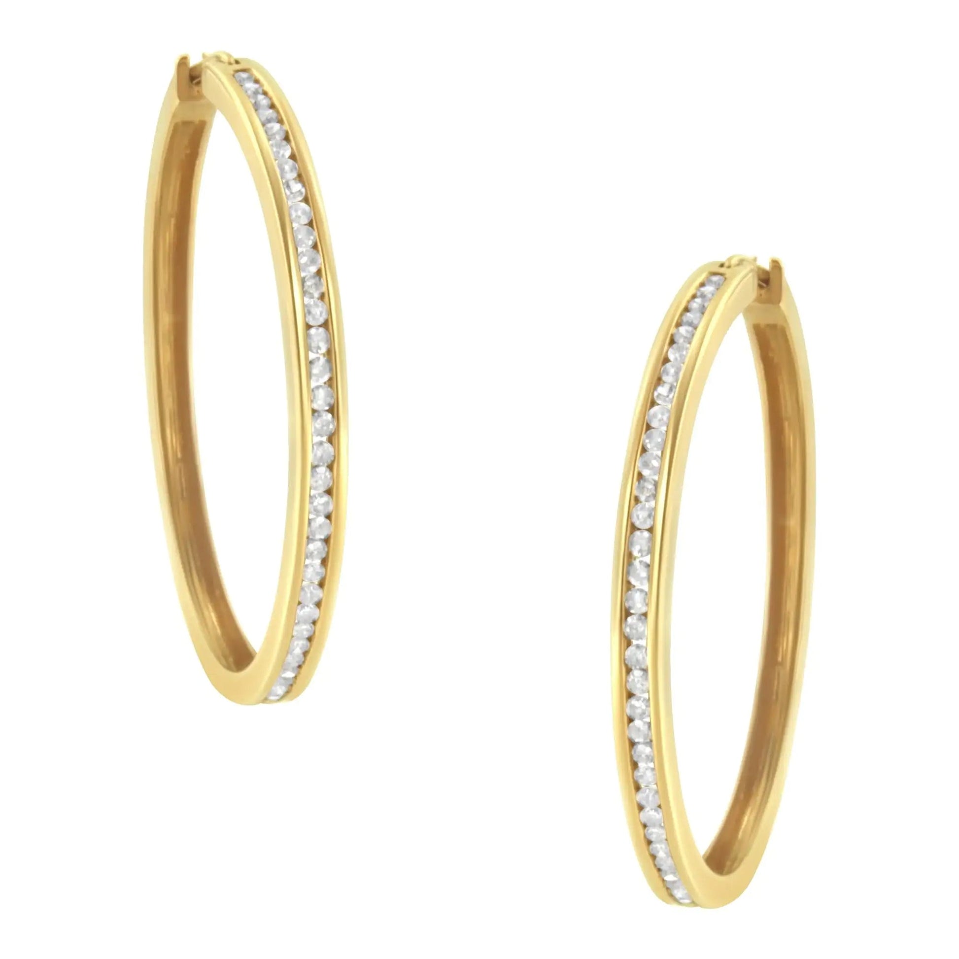 10KT Yellow Gold 1 cttw Slim Diamond Hoop Earrings (I-J Color, I1-I2 Clarity) WEM Support (www.WEM.support)