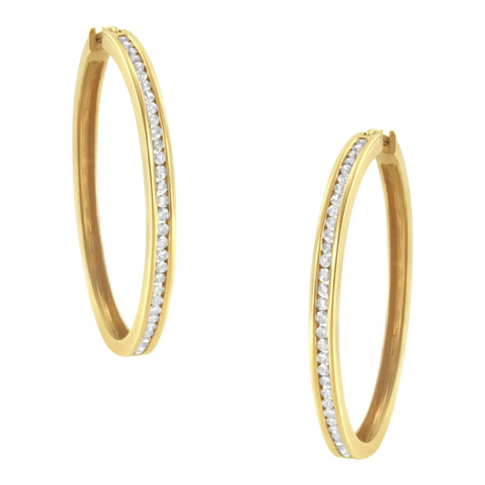 10KT Yellow Gold 1 cttw Slim Diamond Hoop Earrings (I-J Color, I1-I2 Clarity) WEM Support (www.WEM.support)