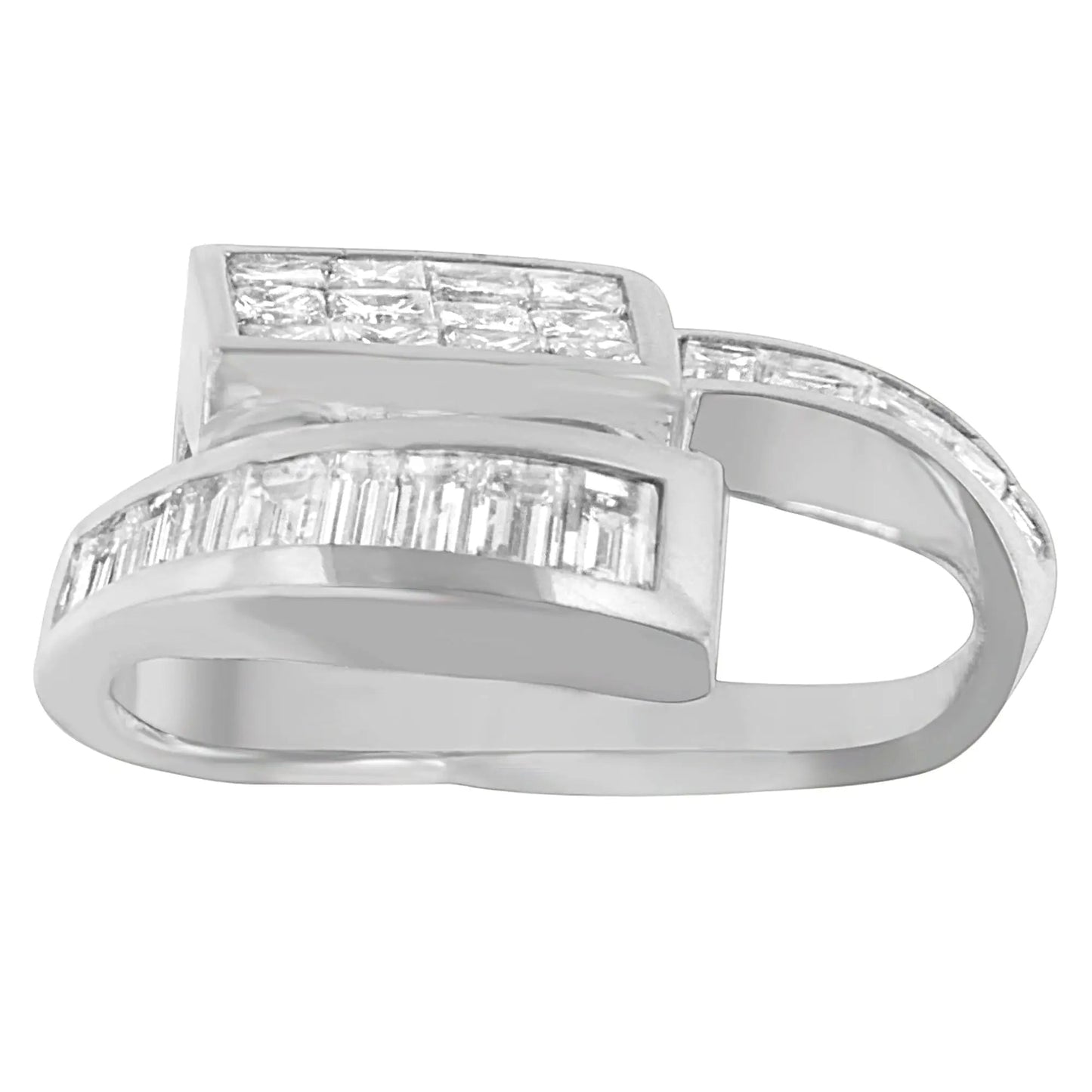 14K White Gold 2 cttw Princess and Baguette Cut Diamond Double Loop Pendant Necklace (G-H, VS1-VS2) WEM Support (www.WEM.support)