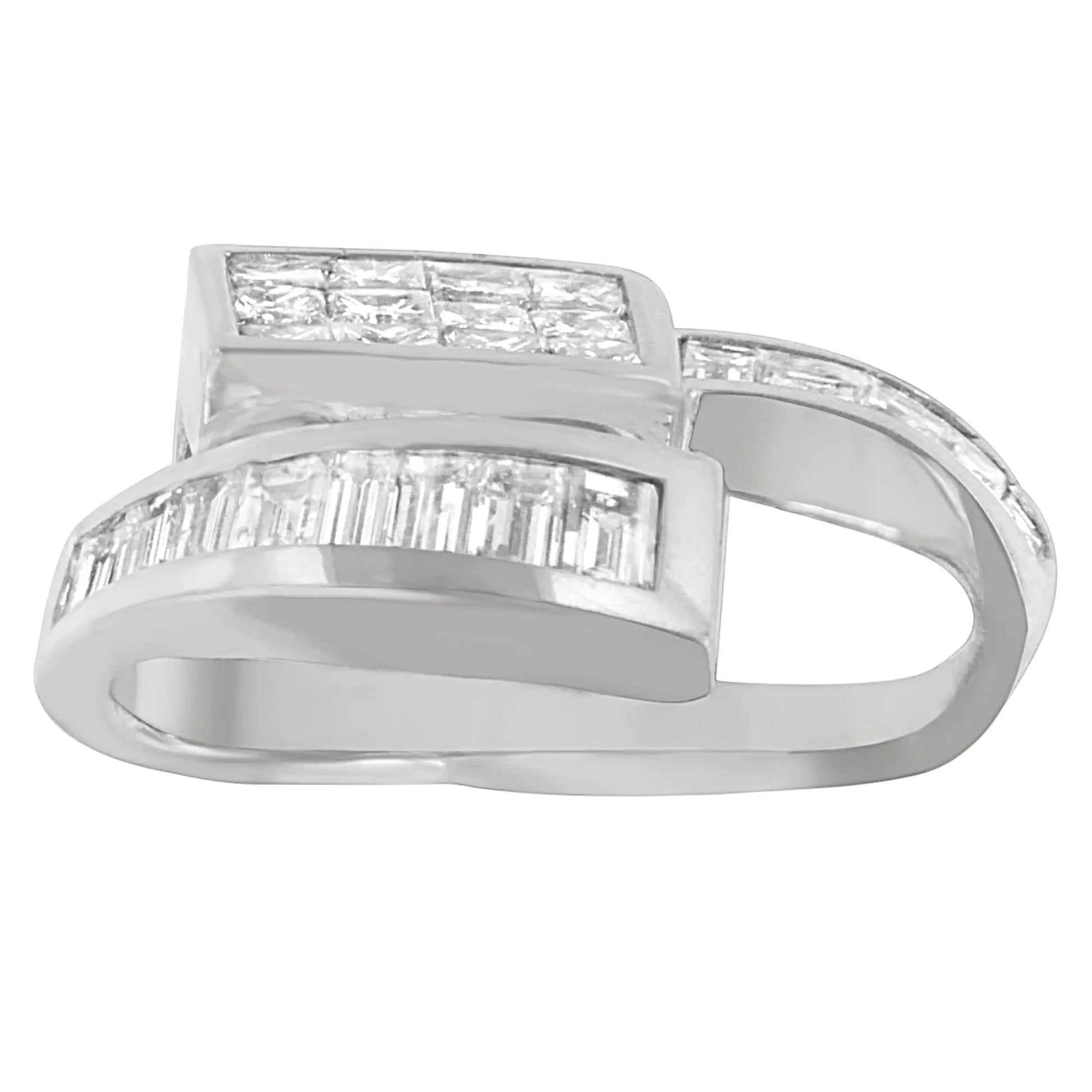 14K White Gold 2 cttw Princess and Baguette Cut Diamond Double Loop Pendant Necklace (G-H, VS1-VS2) WEM Support (www.WEM.support)