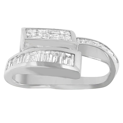 14K White Gold 2 cttw Princess and Baguette Cut Diamond Double Loop Pendant Necklace (G-H, VS1-VS2) WEM Support (www.WEM.support)