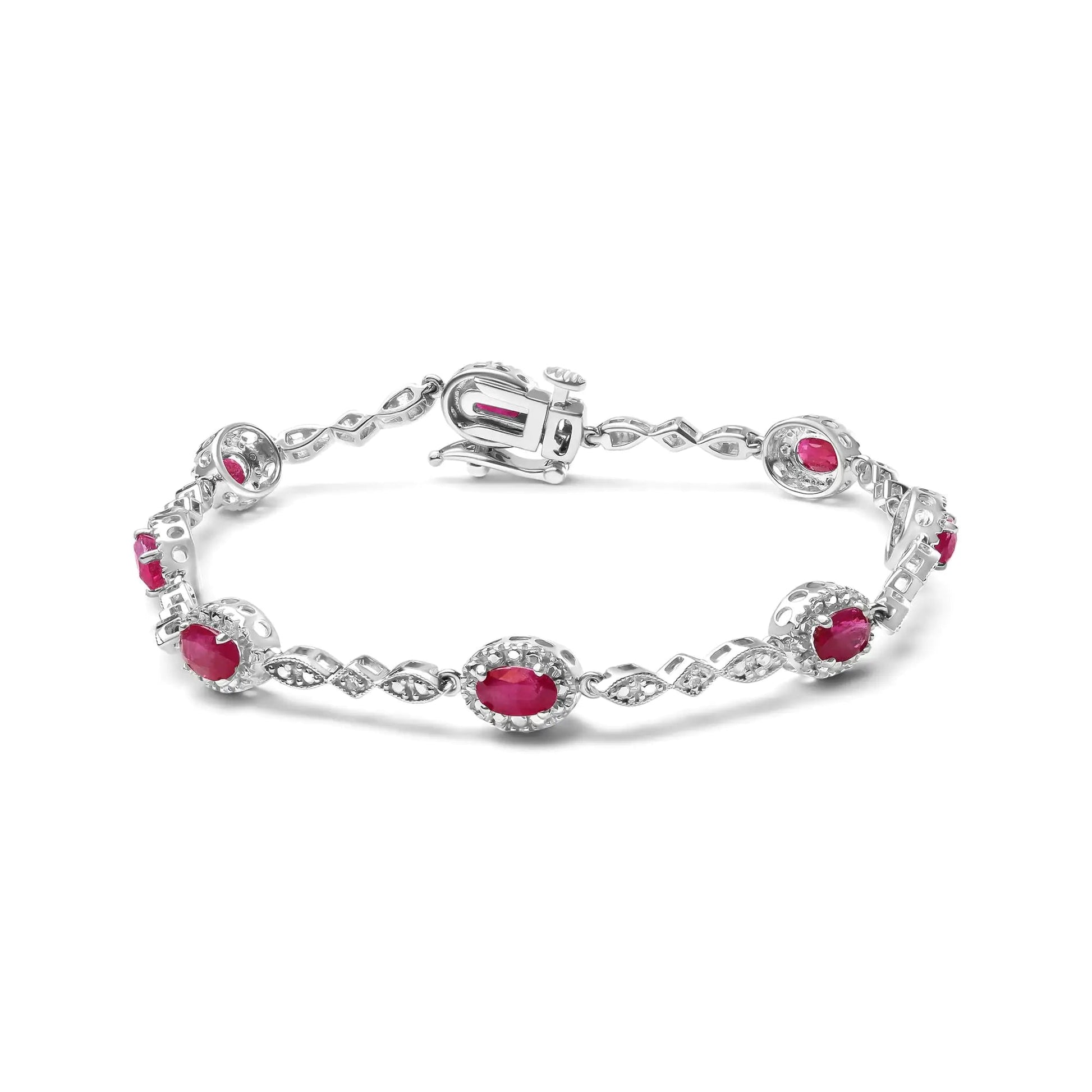 10K White Gold 4.5mm x 3mm Oval Ruby and Diamond Link Bracelet (H-I Color, SI1-SI2 Clarity)  - Size 7" WEM Support (www.WEM.support)