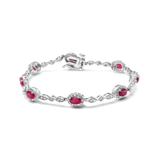10K White Gold 4.5mm x 3mm Oval Ruby and Diamond Link Bracelet (H-I Color, SI1-SI2 Clarity)  - Size 7" WEM Support (www.WEM.support)