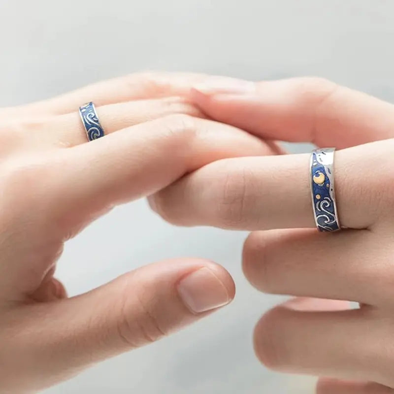 Van Gogh Starry Sky Open Lover Fashion Rings WEM Support (www.WEM.support)