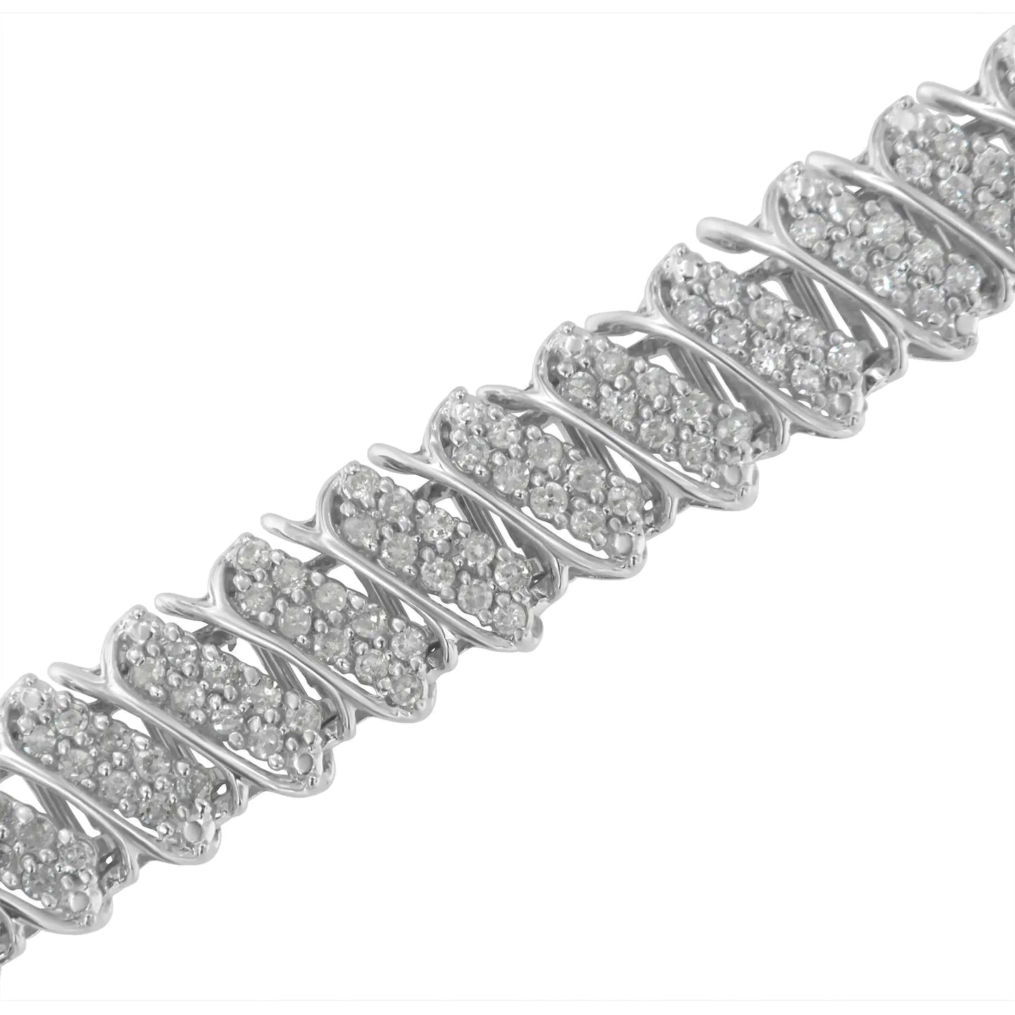 .925 Sterling Silver 3.0 Cttw Diamond Multi Row Cluster Slanted Wave Link 7-¼” Tennis Bracelet (I-J Color, I2-I3 Clarity) WEM Support (www.WEM.support)