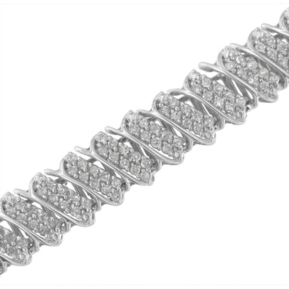 .925 Sterling Silver 3.0 Cttw Diamond Multi Row Cluster Slanted Wave Link 7-¼” Tennis Bracelet (I-J Color, I2-I3 Clarity) WEM Support (www.WEM.support)