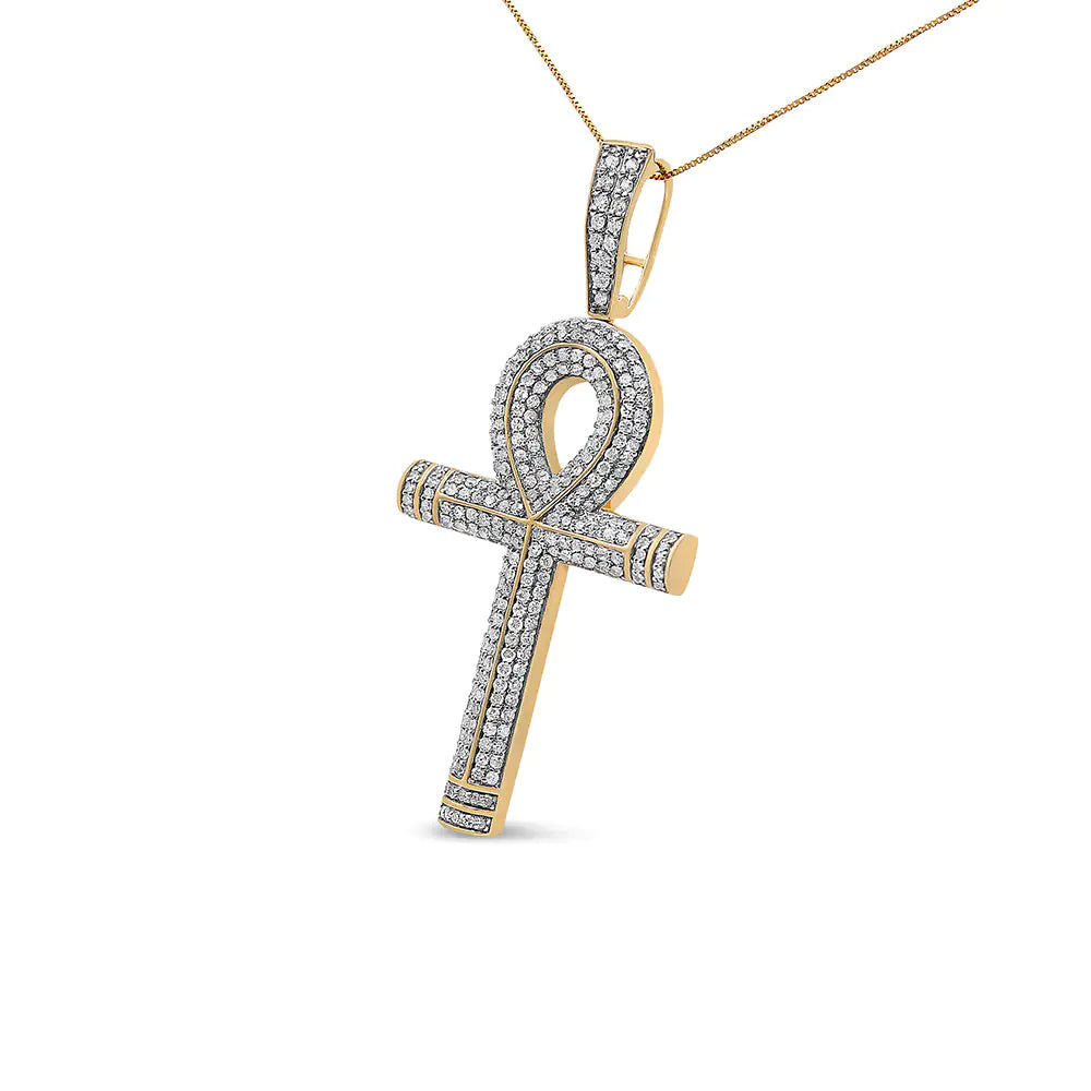 10K Yellow Gold 1 7/8 Cttw Round Diamond Ankh Cross Pendant Necklace for Men (H-I Color, SI1-SI2 Clarity) - NO CHAIN INCLUDED WEM Support (www.WEM.support)