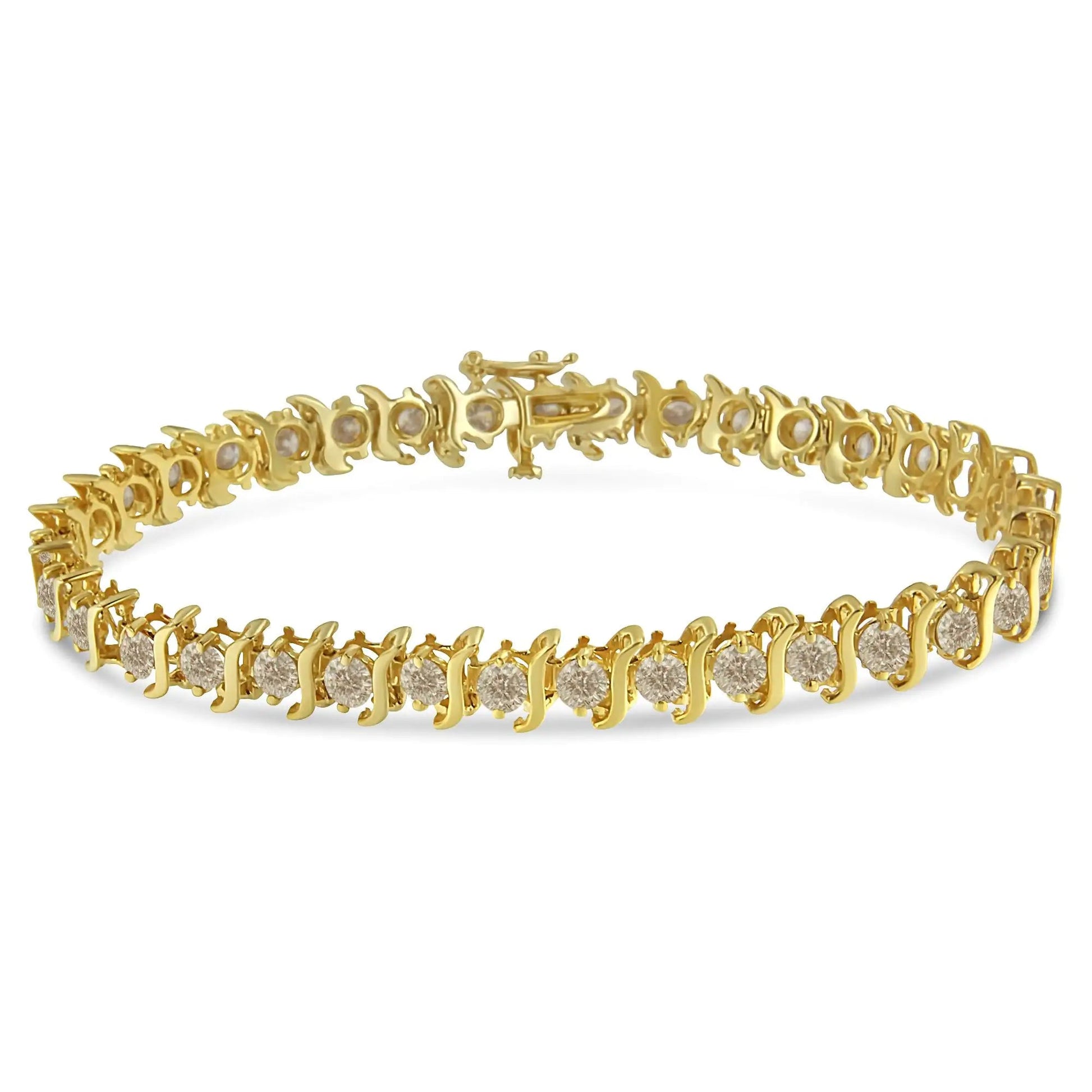 10K Yellow Gold Plated .925 Sterling Silver 7.0 cttw 2-Prong Set Round Brilliant Cut Diamond "S" Link Bracelet (J-K color, I1-I2 clarity) - 7" WEM Support (www.WEM.support)
