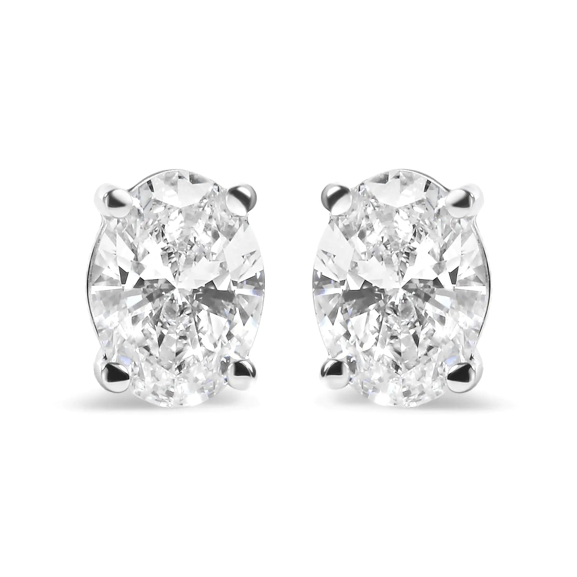 14K White Gold Prong Set Lab Grown Oval Diamond Solitaire Stud Earring (F-G Color, VS1-VS2 Clarity) WEM Support (www.WEM.support)