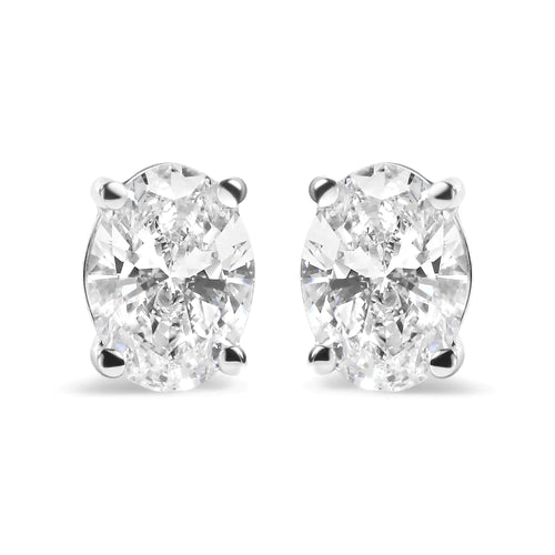14K White Gold Prong Set Lab Grown Oval Diamond Solitaire Stud Earring (F-G Color, VS1-VS2 Clarity) WEM Support (www.WEM.support)
