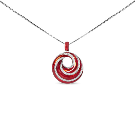 .925 Sterling Silver Red Enamel and 1/2 Diamond Endless Swirl Medallion 18" Pendant Necklace (F-G Color, VS1-VS2 Clarity) WEM Support (www.WEM.support)