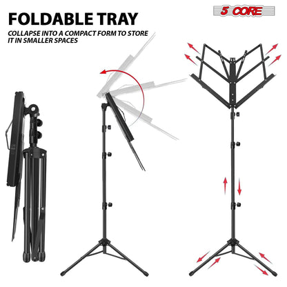 Suporte Musical 5Core para Partituras Portátil Tripé Ajustável e Dobrável Porta-Notas Preto Superior WEM Support (www.WEM.support)
