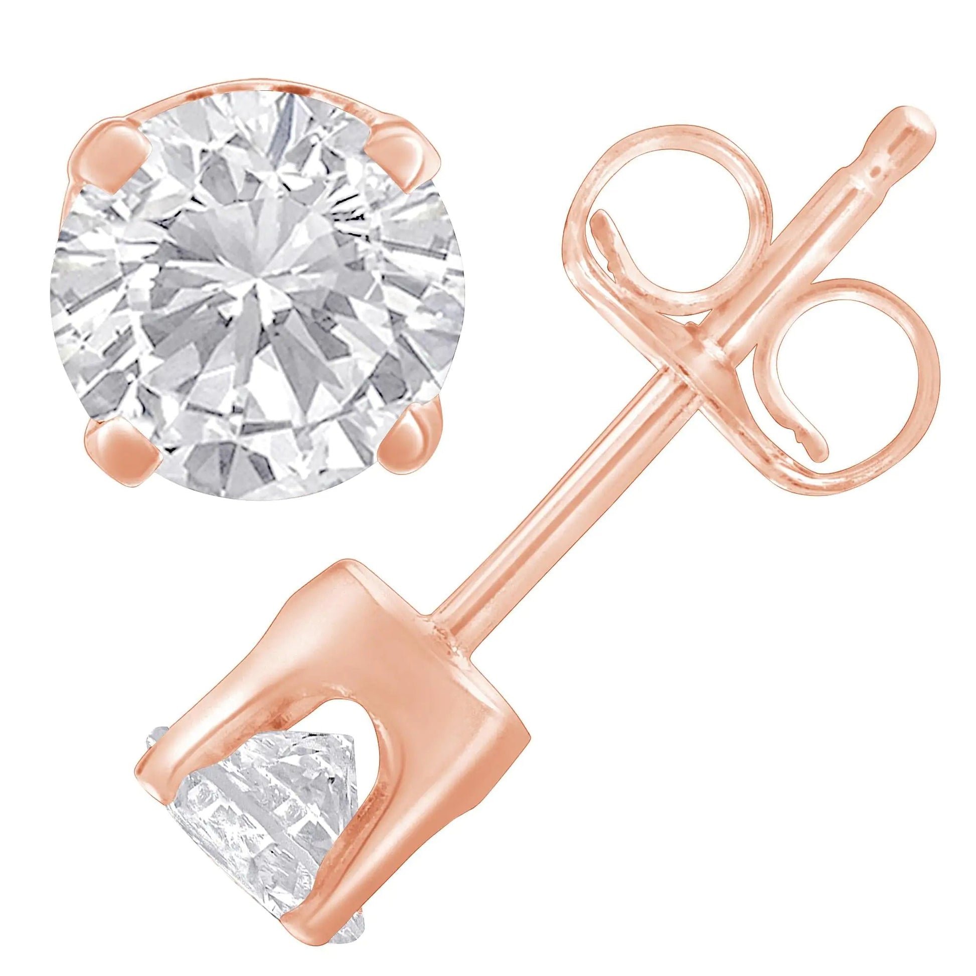 10K Rose Gold over .925 Sterling Silver 3/4 Cttw Round Brilliant-Cut Diamond Classic 4-Prong Stud Earrings (K-L Color, I2-I3 Clarity) WEM Support (www.WEM.support)