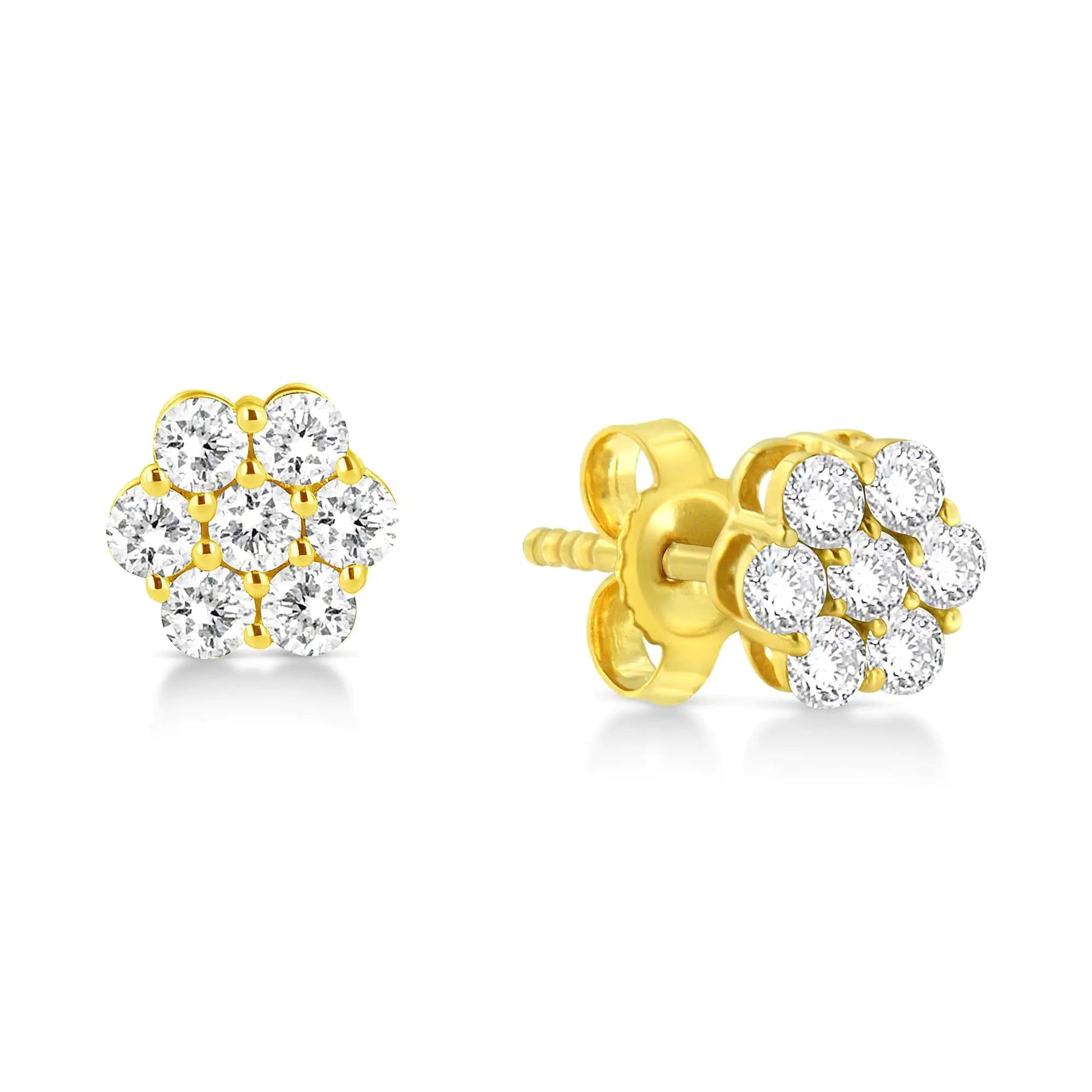14K Yellow Gold 1/2 Cttw Brilliant Round Cut Diamond Floral Cluster Stud Earrings with Pushbacks (J-K Color, VS2-SI1 Clarity) WEM Support (www.WEM.support)