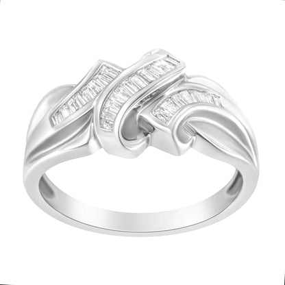14K White Gold 1/3 Cttw Channel Set Baguette Diamond Bypass Ring Band (H-I Color, SI1-SI2 Clarity) WEM Support (www.WEM.support)