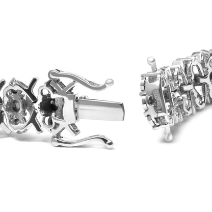 .925 Sterling Silber 1,0 Karat Wunder-Set Diamant 3-Reihen Wellen-Link Armband (I-J Farbe, I2-I3 Reinheit) - 18,42 cm WEM Support (www.WEM.support)