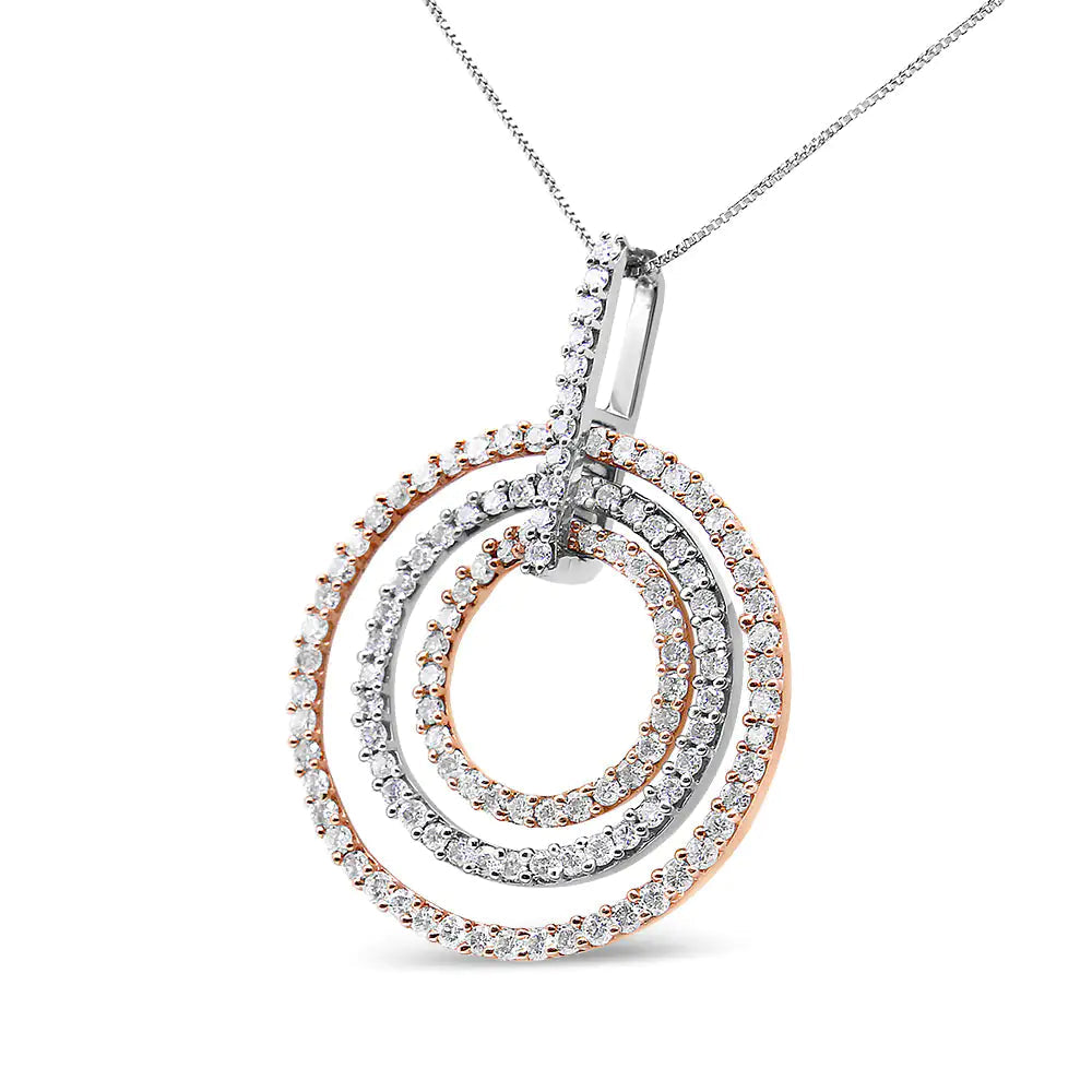 Two-Tone 14K Gold 1 cttw Round Cut Diamond Circle Loop Pendant Necklace (H-I, SI2-I1) WEM Support (www.WEM.support)