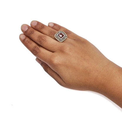14K Rose Gold 4 1/3 Cttw Fancy Color Rose Cut Diamond Triple Halo Cocktail Ring (Fancy Color, I1-I2 Clarity) - Size 7 WEM Support (www.WEM.support)