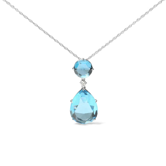 18K White Gold Diamond Accent and Round London Blue Topaz and Pear Cut Sky Blue Topaz Dangle Drop 18" Pendant Necklace (G-H Color, SI1-SI2 Clarity) WEM Support (www.WEM.support)