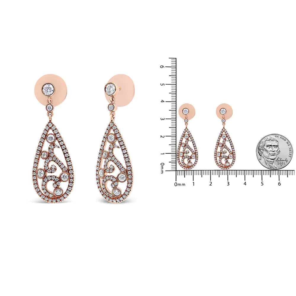 18K Rose Gold 1 1/4 Cttw Diamond Teardrop Shaped Drop and Dangle Screw Back Stud Earring (F-G Color, VS1-VS2 Clarity) WEM Support (www.WEM.support)