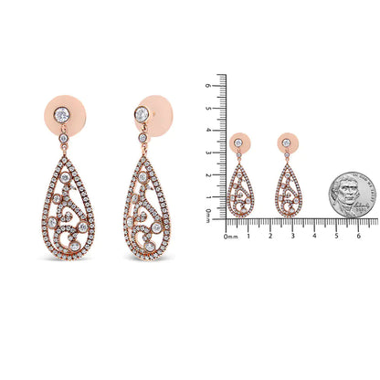 18K Rose Gold 1 1/4 Cttw Diamond Teardrop Shaped Drop and Dangle Screw Back Stud Earring (F-G Color, VS1-VS2 Clarity) WEM Support (www.WEM.support)