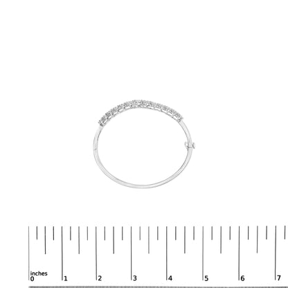 14K White Gold 2 5/8 Cttw Round Diamond 7 Stone Floral Cluster Link Bangle Bracelet (H-I Color, SI1-SI2 Clarity) - Fits Wrists up to 7.25" Inches WEM Support (www.WEM.support)