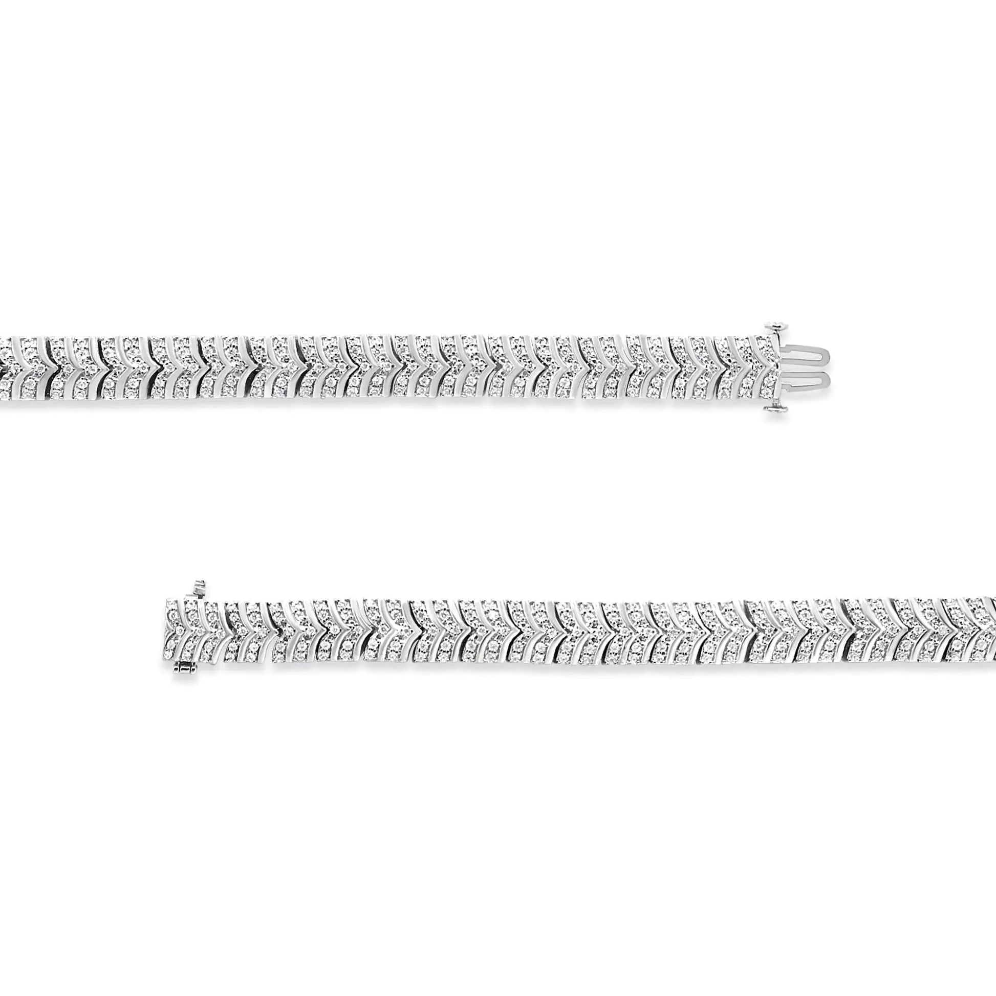 .925 Sterling Silver 3.00 Cttw Diamond Chevron Link Bracelet (I2-I3 Clarity, I-J Color) - Size 7.25" WEM Support (www.WEM.support)