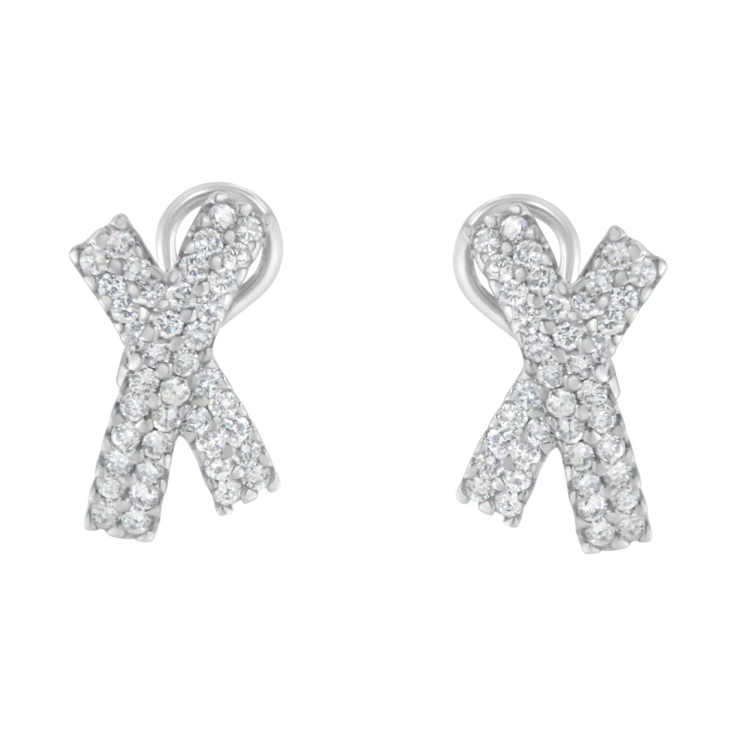 14K White Gold 2.0 Cttw Round-Brilliant Cut Diamond Domed X Shaped Omega Back Stud Earrings (H-I Color, I1-I2 Clarity) WEM Support (www.WEM.support)