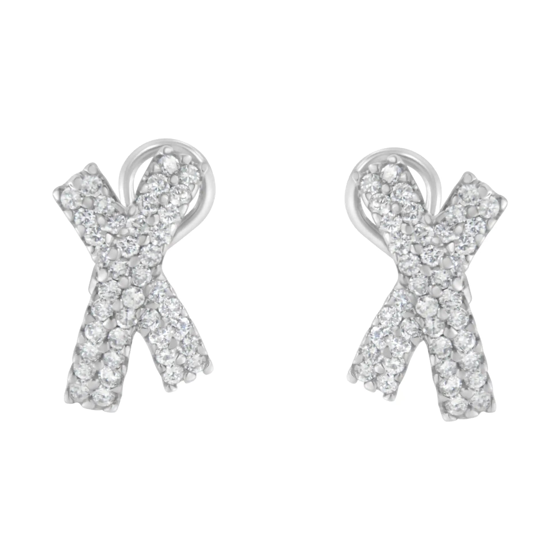 14K White Gold 2.0 Cttw Round-Brilliant Cut Diamond Domed X Shaped Omega Back Stud Earrings (H-I Color, I1-I2 Clarity) WEM Support (www.WEM.support)