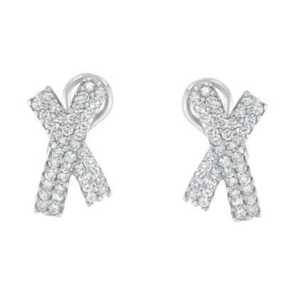 14K White Gold 2.0 Cttw Round-Brilliant Cut Diamond Domed X Shaped Omega Back Stud Earrings (H-I Color, I1-I2 Clarity) WEM Support (www.WEM.support)