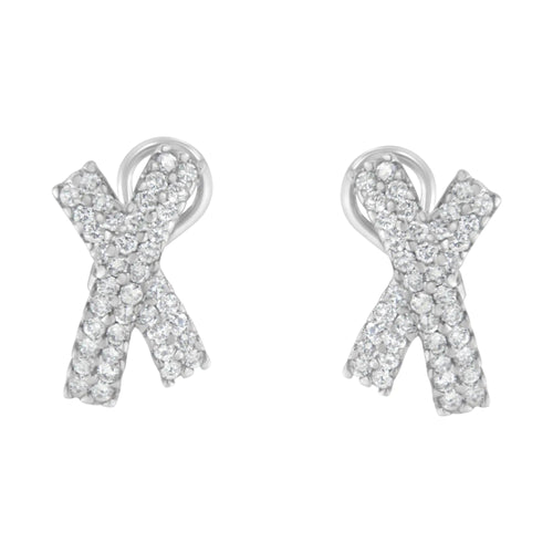 14K White Gold 2.0 Cttw Round-Brilliant Cut Diamond Domed X Shaped Omega Back Stud Earrings (H-I Color, I1-I2 Clarity) WEM Support (www.WEM.support)