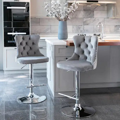 Swivel Velvet Barstools Adjusatble Seat Height From 25-33 Inch Gray Set Of 2 WEM Support (www.WEM.support)