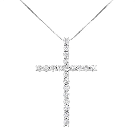 .925 Sterling Silver 4.0 Cttw Diamond 2-1/4" Cross Pendant with Box Chain Necklace (I-J Color, I1-I2 Clarity) - 18" WEM Support (www.WEM.support)
