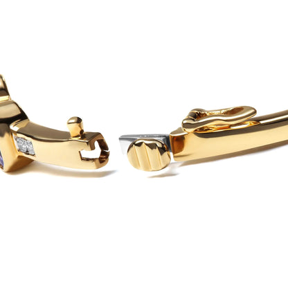 14K Yellow Gold 1/3 Cttw Round-Cut Diamond and 5MM Oval-Cut Blue Tanzanite Gemstone Bangle Bracelet (H-I Color, I1-I2 Clarity) - Size 7" Inches WEM Support (www.WEM.support)