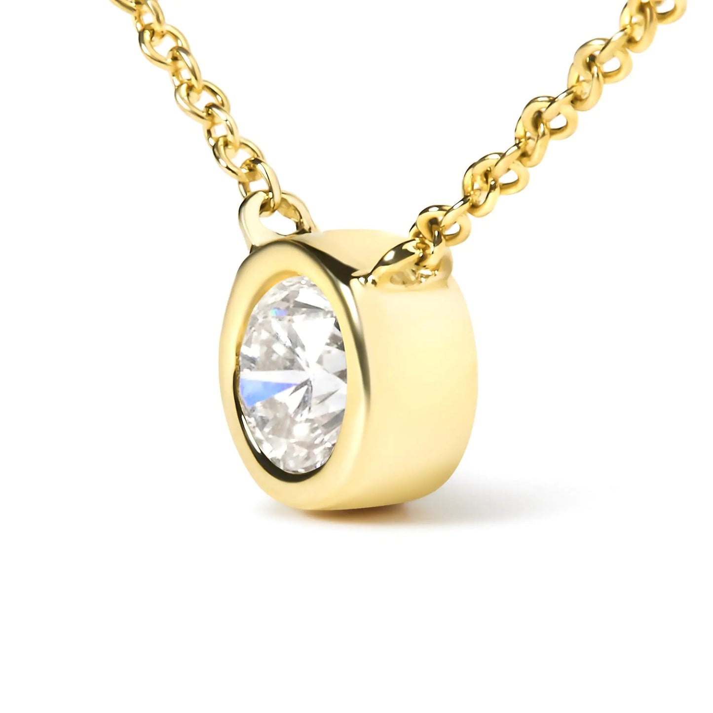 10K Yellow Gold 1/5 Carat Round Brilliant-Cut Diamond Modern Bezel-Set Solitaire 16"-18" Pendant Necklace (H-I Color, SI2-I1 Clarity) WEM Support (www.WEM.support)