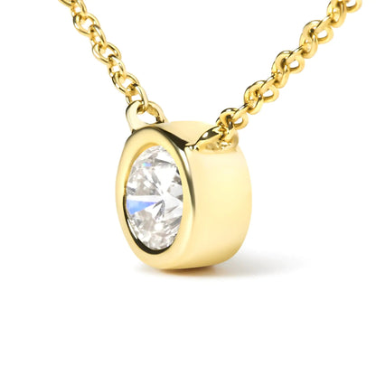 10K Yellow Gold 1/5 Carat Round Brilliant-Cut Diamond Modern Bezel-Set Solitaire 16"-18" Pendant Necklace (H-I Color, SI2-I1 Clarity) WEM Support (www.WEM.support)