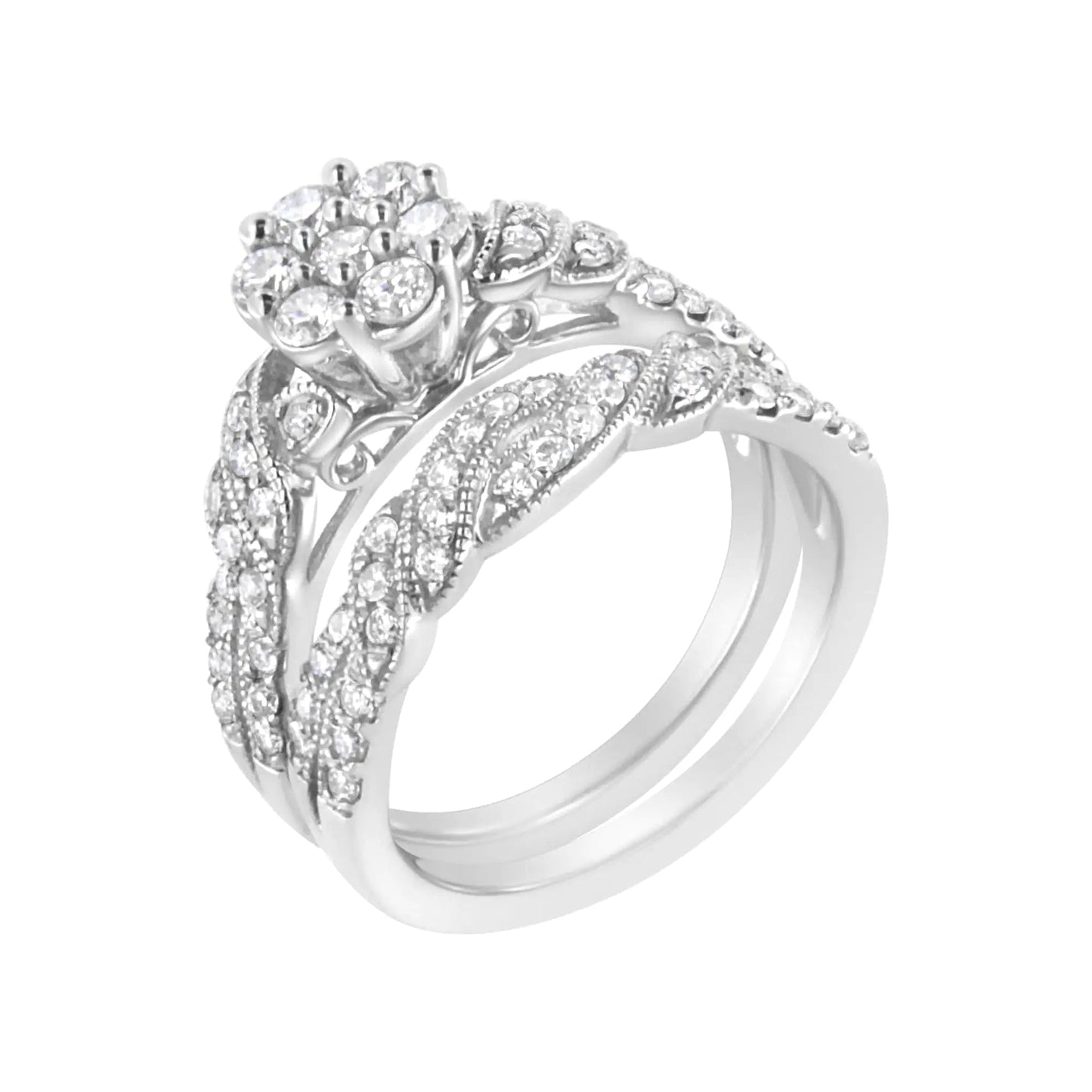 .925 Sterling Silver 1 cttw Lab Grown Diamond Engagement Ring and Band Set (F-G Color, VS2-SI1 Clarity) WEM Support (www.WEM.support)