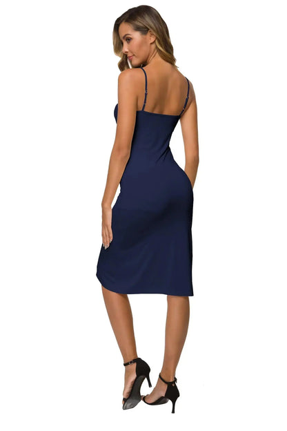 Women's Full Slips Cami Long Spaghetti Strap Under Dress XX-Large Navy Blue Long Slip Dress My Store