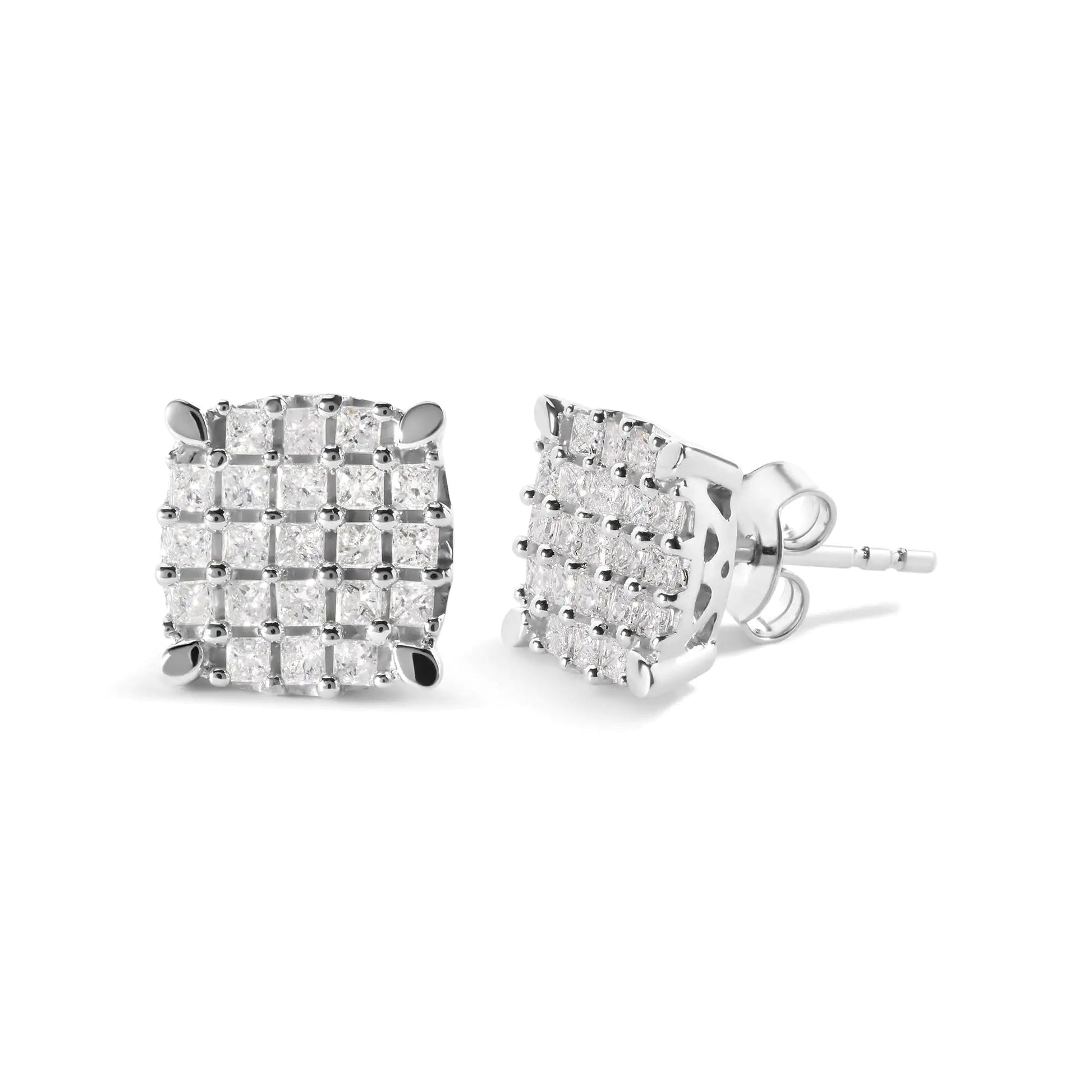 10K White Gold 3/4 Cttw Princess Diamond Composite Cushion Shape Stud Earrings (I-J Color, I1-I2 Clarity) WEM Support (www.WEM.support)