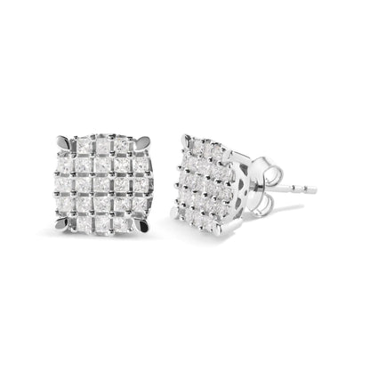 10K White Gold 3/4 Cttw Princess Diamond Composite Cushion Shape Stud Earrings (I-J Color, I1-I2 Clarity) WEM Support (www.WEM.support)