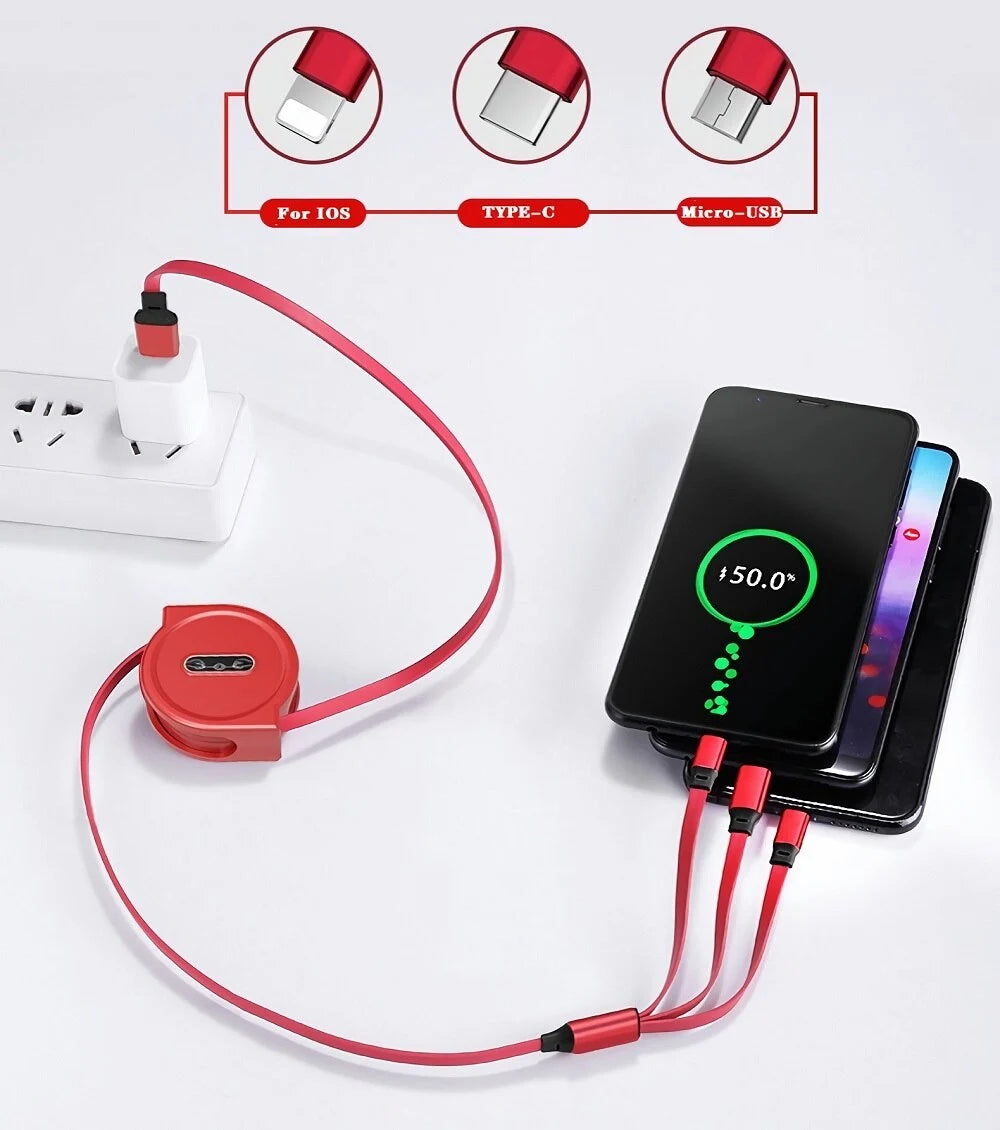 3 in 1 Retractable USB Cable WEM Support (www.WEM.support)
